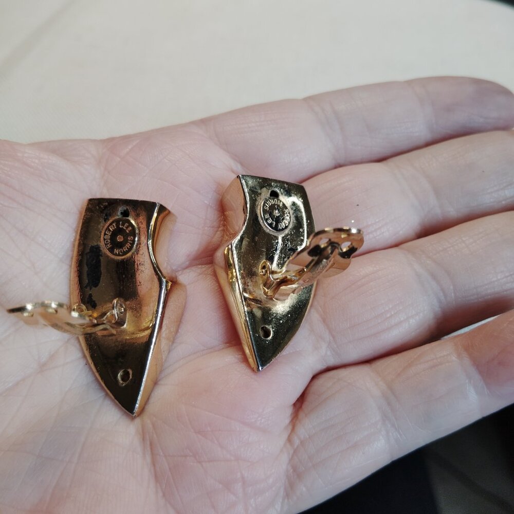 Robert Lee Morris Vintage Gold Plated Sculptural Clip On Earrings Signed - Picture 12 of 15